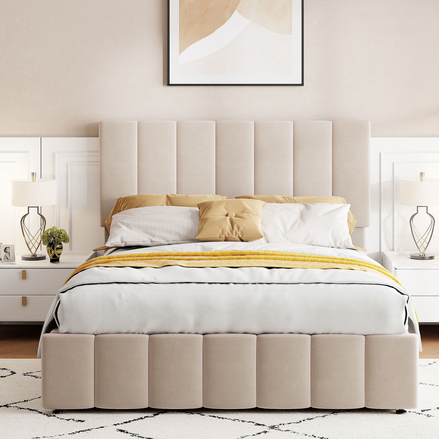 Elegant Upholstered Platform Bed With Hydraulic Storage System - The Sleep Loft - Online Mattress Showroom NYC