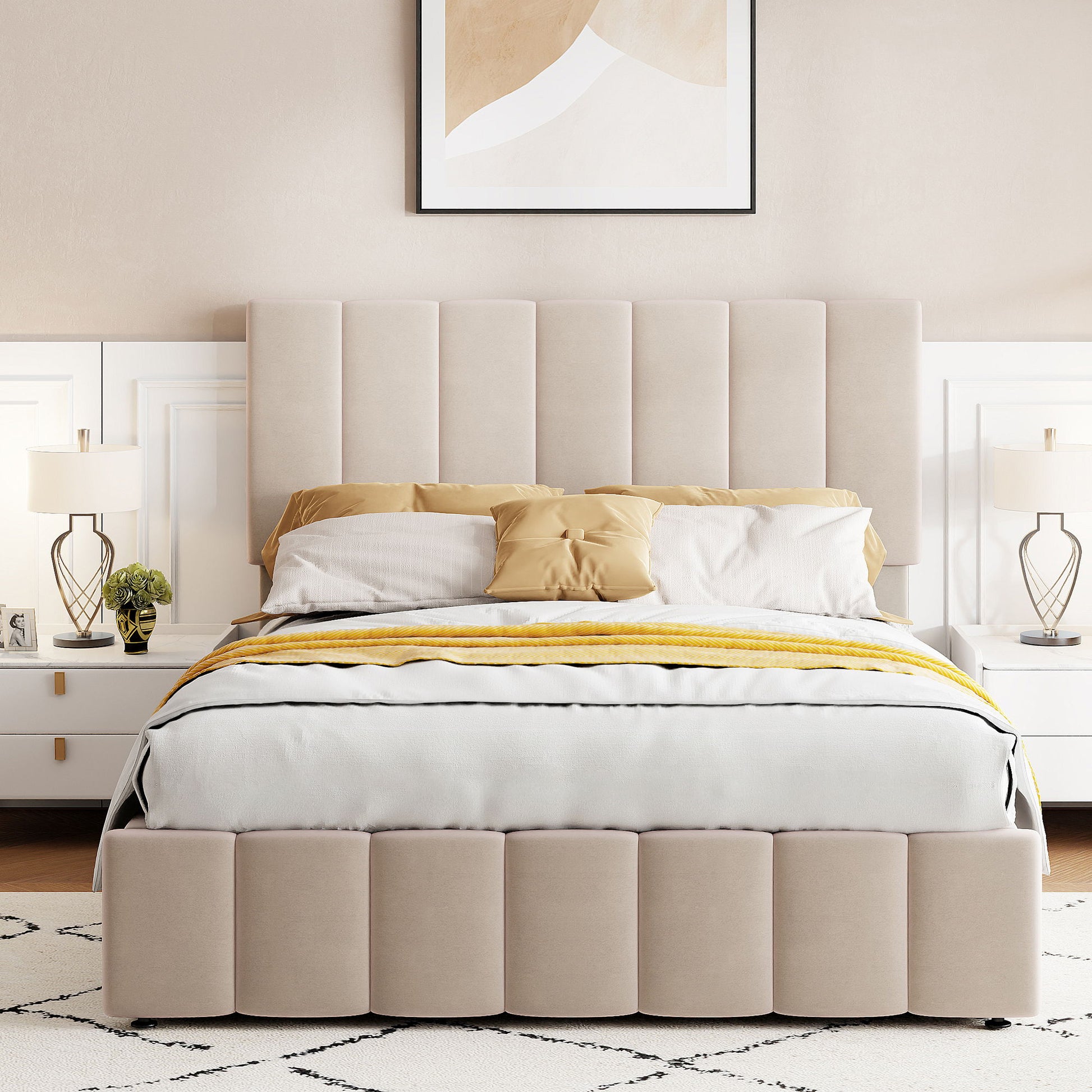 Elegant Upholstered Platform Bed With Hydraulic Storage System - The Sleep Loft - Online Mattress Showroom NYC