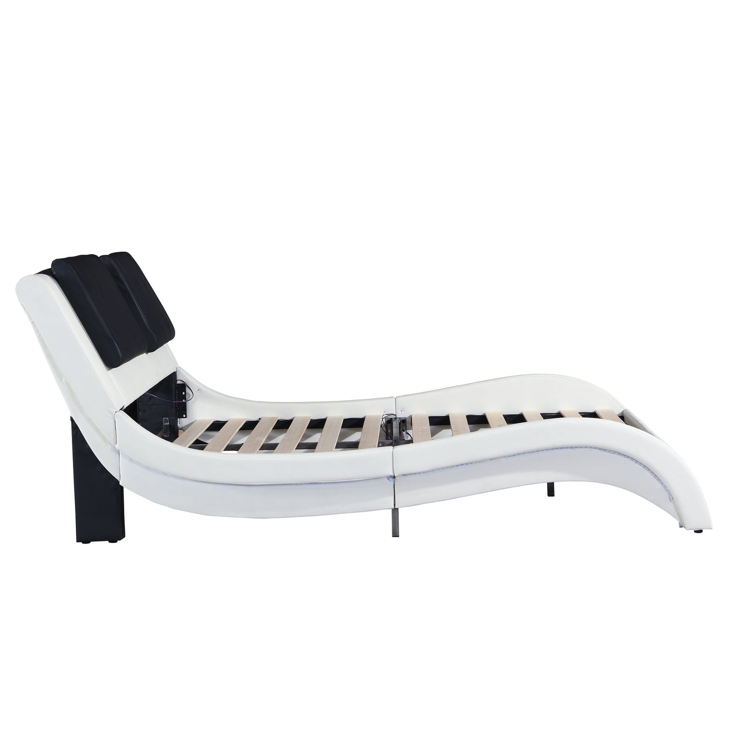 Upholstered Platform Bed Frame With LED Lighting, Bluetooth Connection To Play Music Control, Backrest Vibration Massage, Curve Design, Wood Slat Support, Exhibited Speakers - The Sleep Loft - Online Mattress Showroom NYC