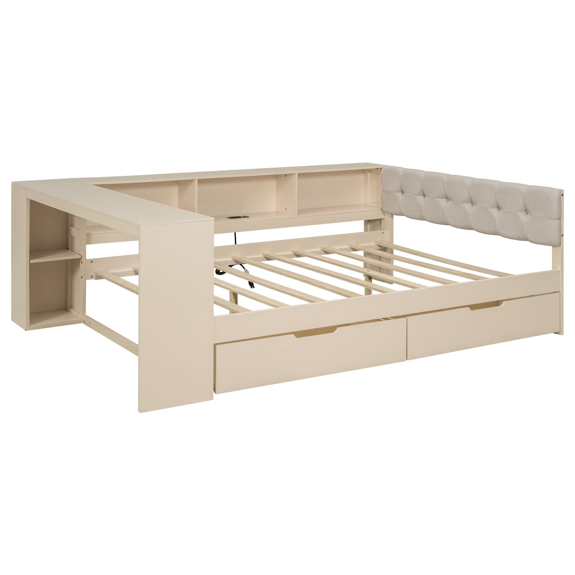 Upholstered Headboard Platform Bed With Storage Shelves, Drawers, Charging Station - The Sleep Loft - Online Mattress Showroom NYC