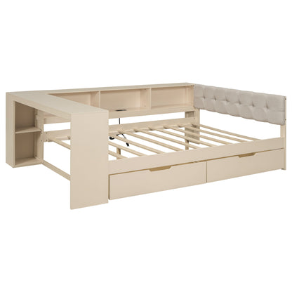 Upholstered Headboard Platform Bed With Storage Shelves, Drawers, Charging Station - The Sleep Loft - Online Mattress Showroom NYC