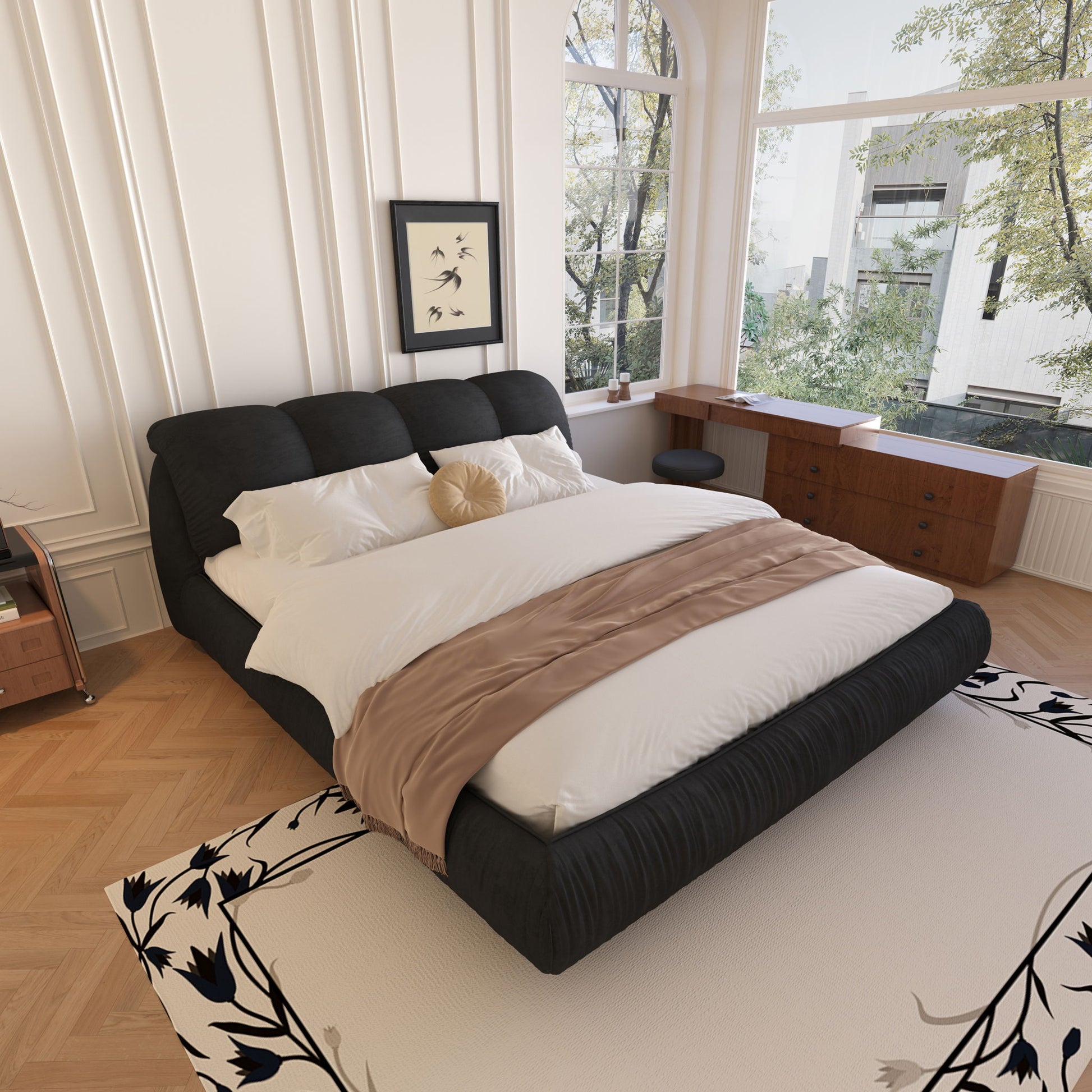 Luxury Upholstered Platform Bed With Oversized Padded Backrest And Solid Wood Frame - The Sleep Loft - Online Mattress Showroom NYC