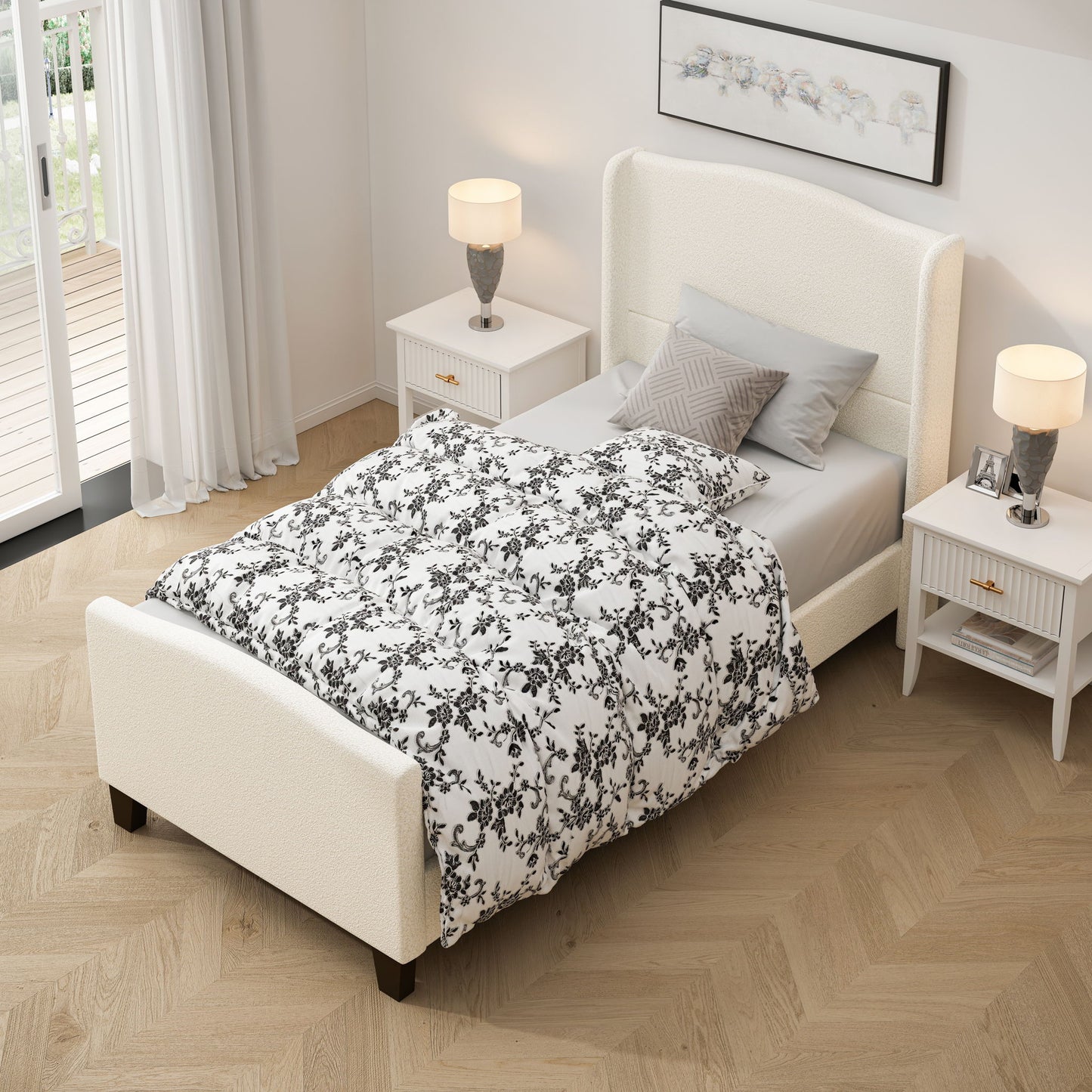 Platform Bed Frame With Tall Headboard And High Footboard