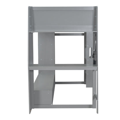 Gaming Loft Bed With Desk, Multi Storage Shelves, LED Lighting, And Hanging Clothes Rack - The Sleep Loft - Online Mattress Showroom NYC