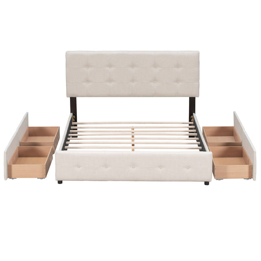Upholstered Platform Bed With Classic Headboard And Drawers, No Box Spring Needed - The Sleep Loft - Online Mattress Showroom NYC