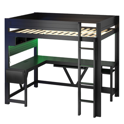Gaming Loft Bed With Desk, Storage Shelves, LED And Charging Station - The Sleep Loft - Online Mattress Showroom NYC
