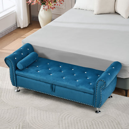 Storage Bench With Crystal Buttons And 1 Pillow For Bedroom - The Sleep Loft - Online Mattress Showroom NYC