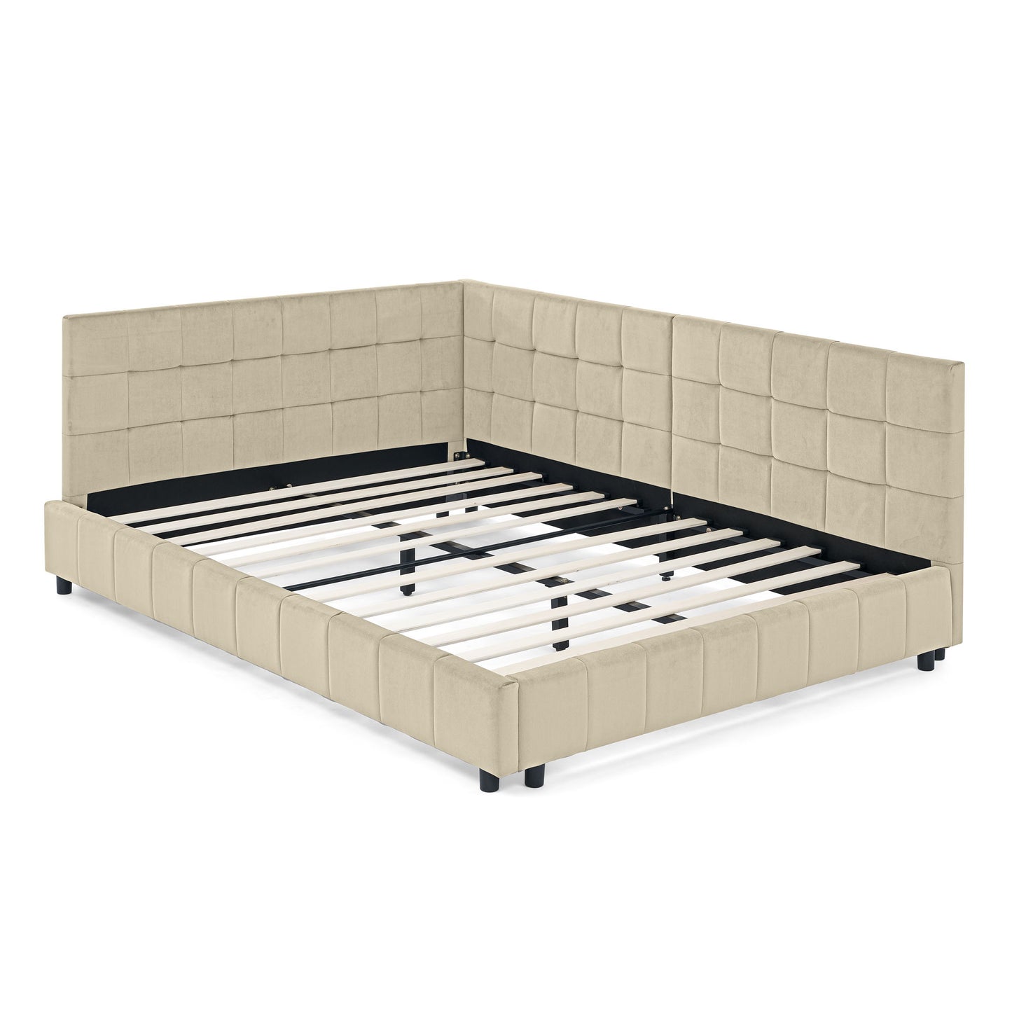 Mid-Century Storage Upholstered Tufted Bed Frame With Backrest And Armrests - The Sleep Loft - Online Mattress Showroom NYC