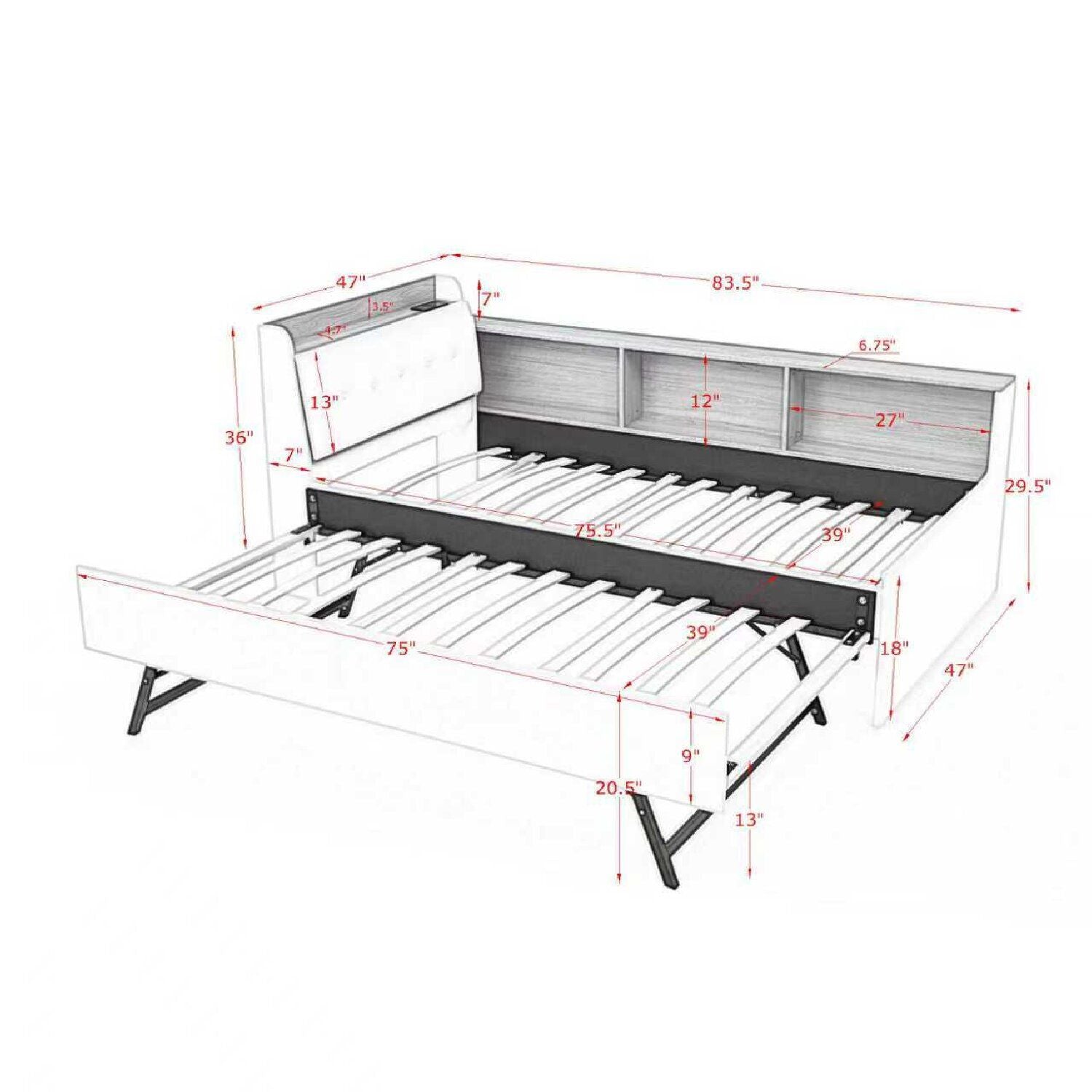 Upholstered Daybed With Storage Headboard, Wireless Charging, LED Lights - The Sleep Loft - Online Mattress Showroom NYC
