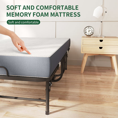 Twin Folding Bed With Memory Foam Mattress, On Wheels, Portable Bed For Adults & Guests - Black - The Sleep Loft - Online Mattress Showroom NYC