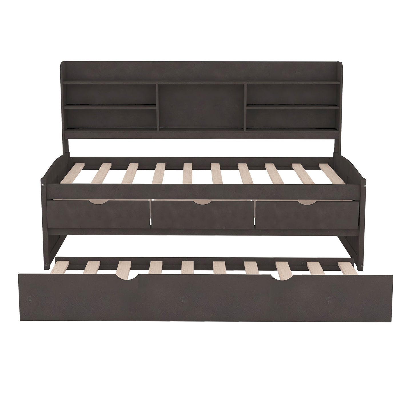 Captain Bed With Built In Bookshelves, 3 Storage Drawers, And Trundle - The Sleep Loft - Online Mattress Showroom NYC