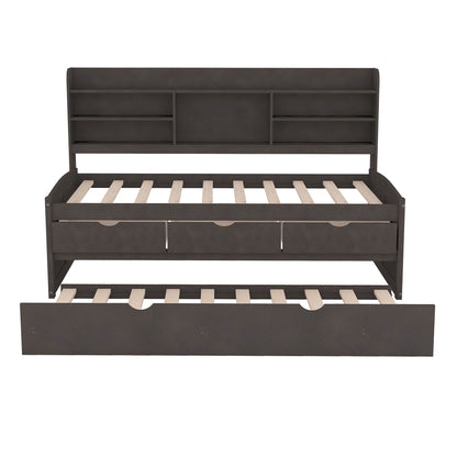 Captain Bed With Built In Bookshelves, 3 Storage Drawers, And Trundle - The Sleep Loft - Online Mattress Showroom NYC