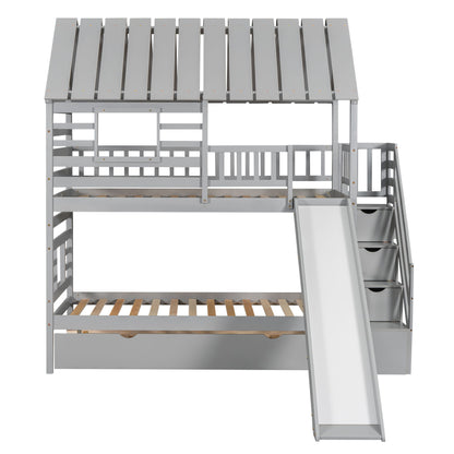 House Bunk Bed With Trundle, Storage Staircase, Roof And Window Design - The Sleep Loft - Online Mattress Showroom NYC