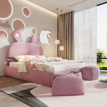 Full Upholstered Platform Bed With Cartoon Ears Headboard And LED Light - Pink - The Sleep Loft - Online Mattress Showroom NYC