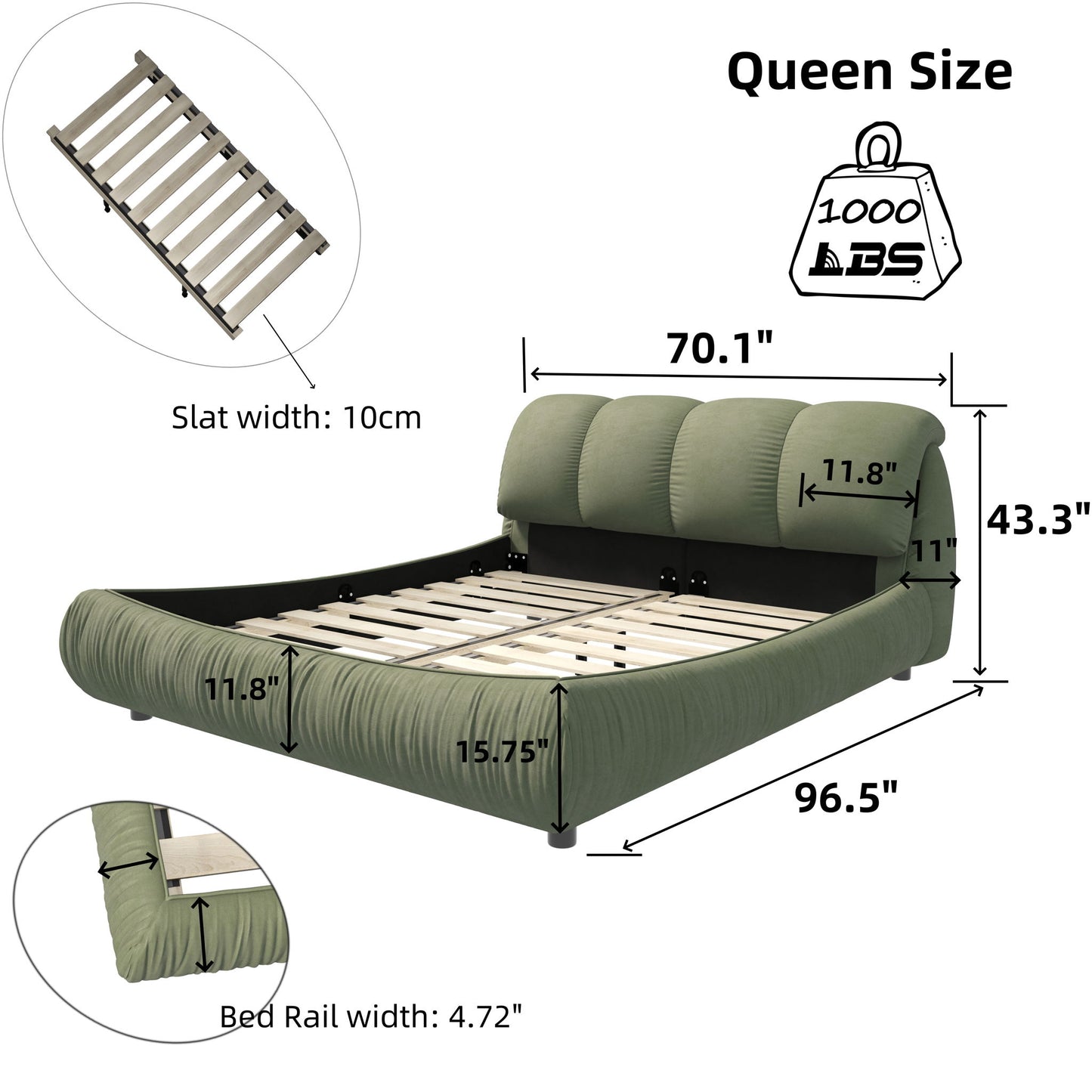 Luxury Upholstered Platform Bed With Oversized Padded Backrest And Solid Wood Frame - The Sleep Loft - Online Mattress Showroom NYC