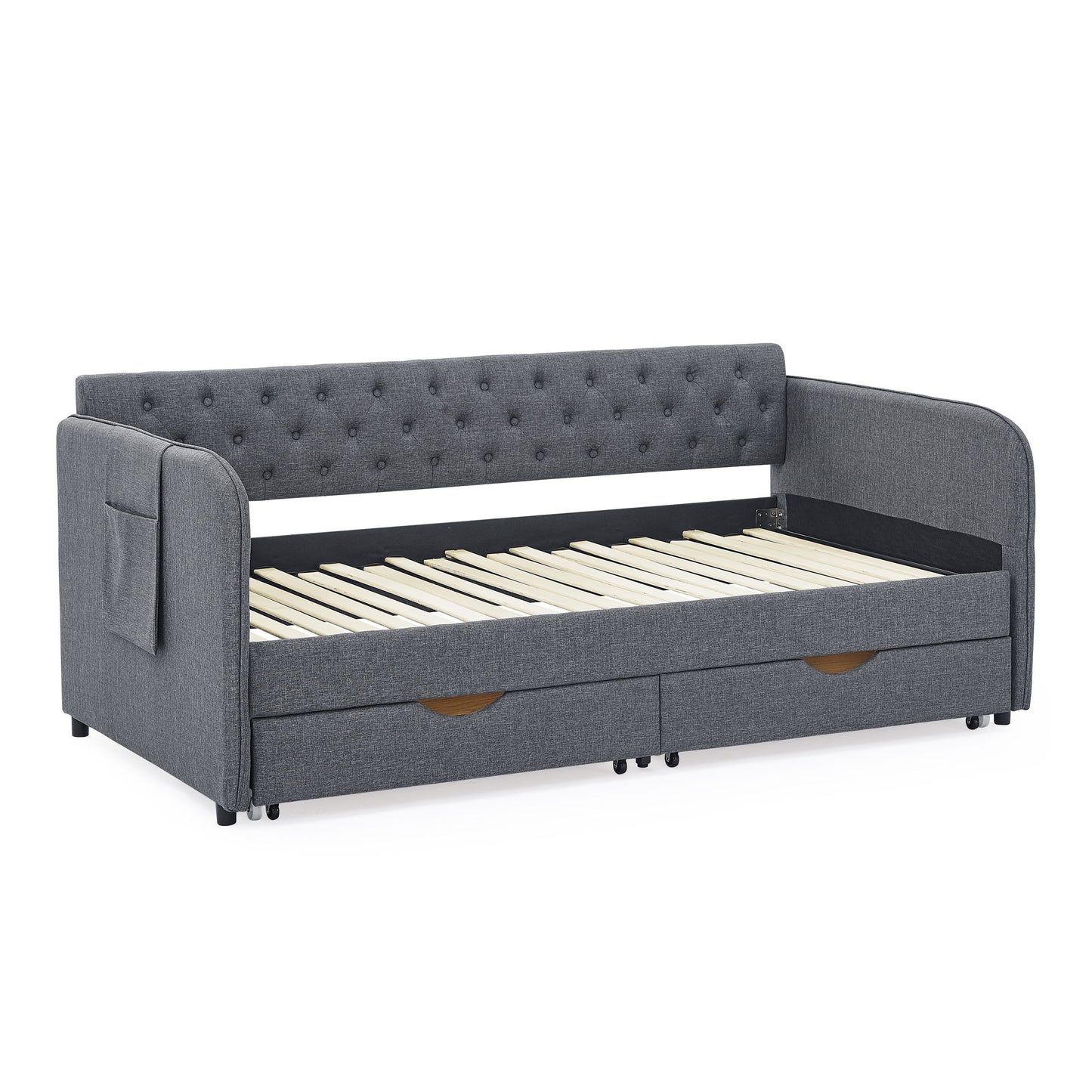 Daybed With Trundle And Storage Drawers, Flat Arms With Pocket - The Sleep Loft - Online Mattress Showroom NYC