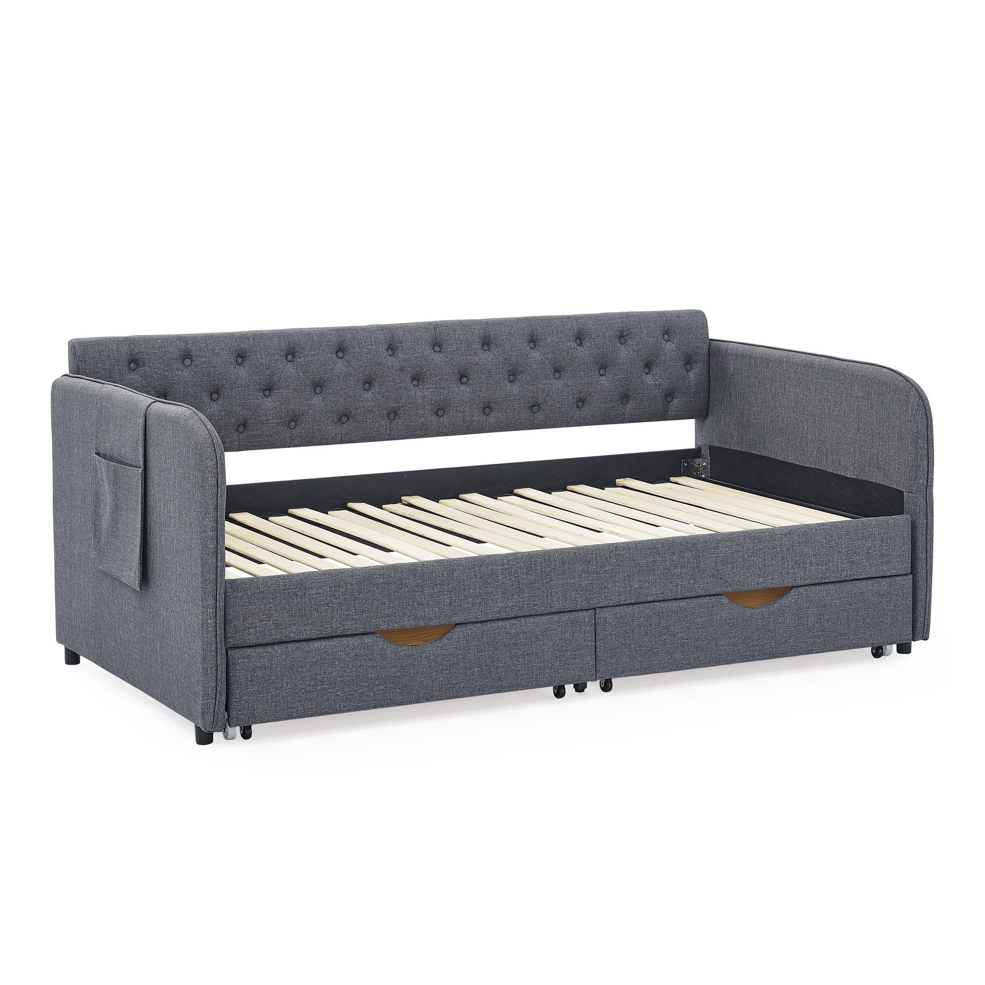 Daybed With Trundle And Storage Drawers, Flat Arms With Pocket - The Sleep Loft - Online Mattress Showroom NYC
