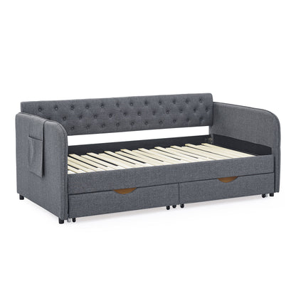 Daybed With Trundle And Storage Drawers, Flat Arms With Pocket - The Sleep Loft - Online Mattress Showroom NYC