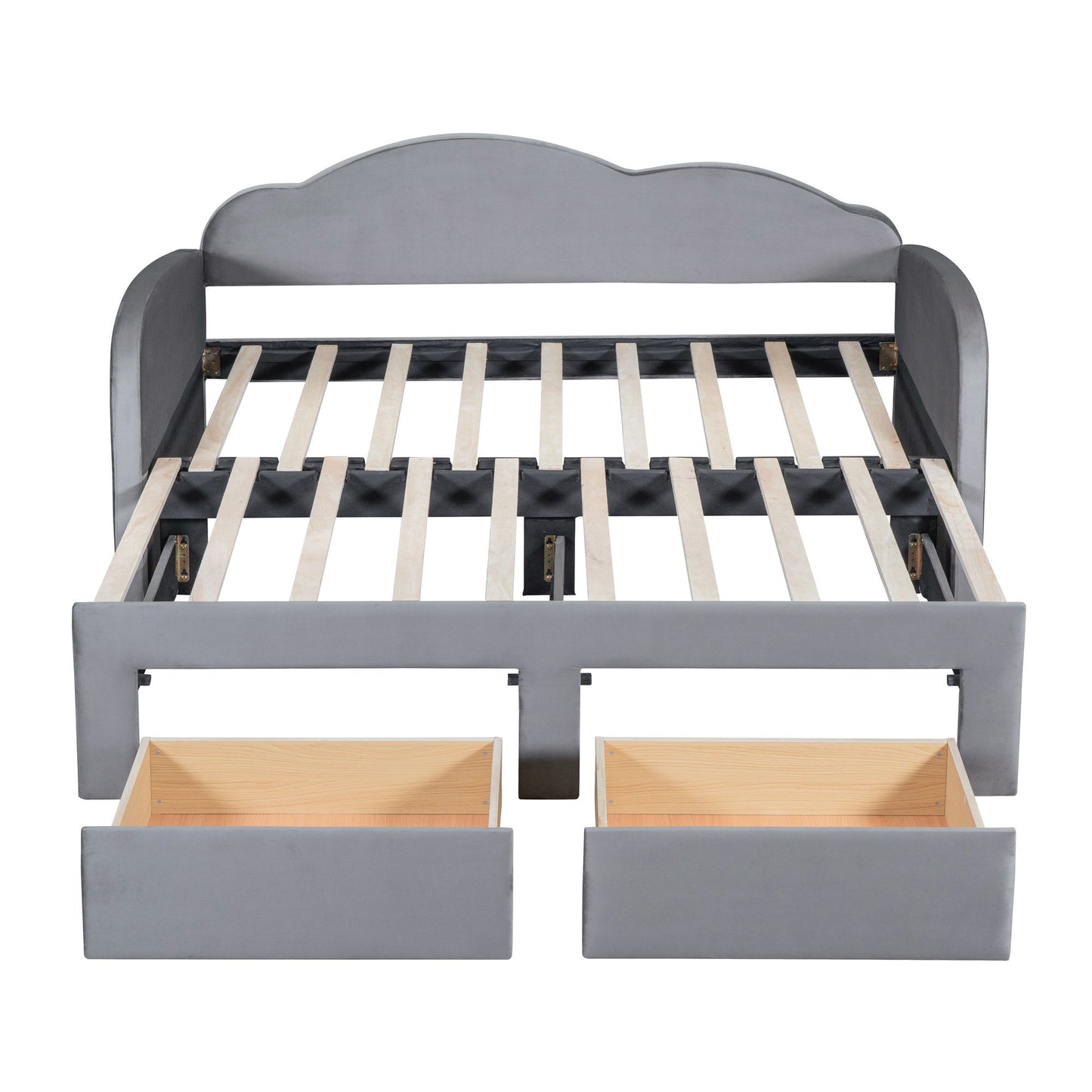 Upholstered Daybed With Cloud-Shaped Backrest, Trundle & 2 Drawers And USB Ports - The Sleep Loft - Online Mattress Showroom NYC