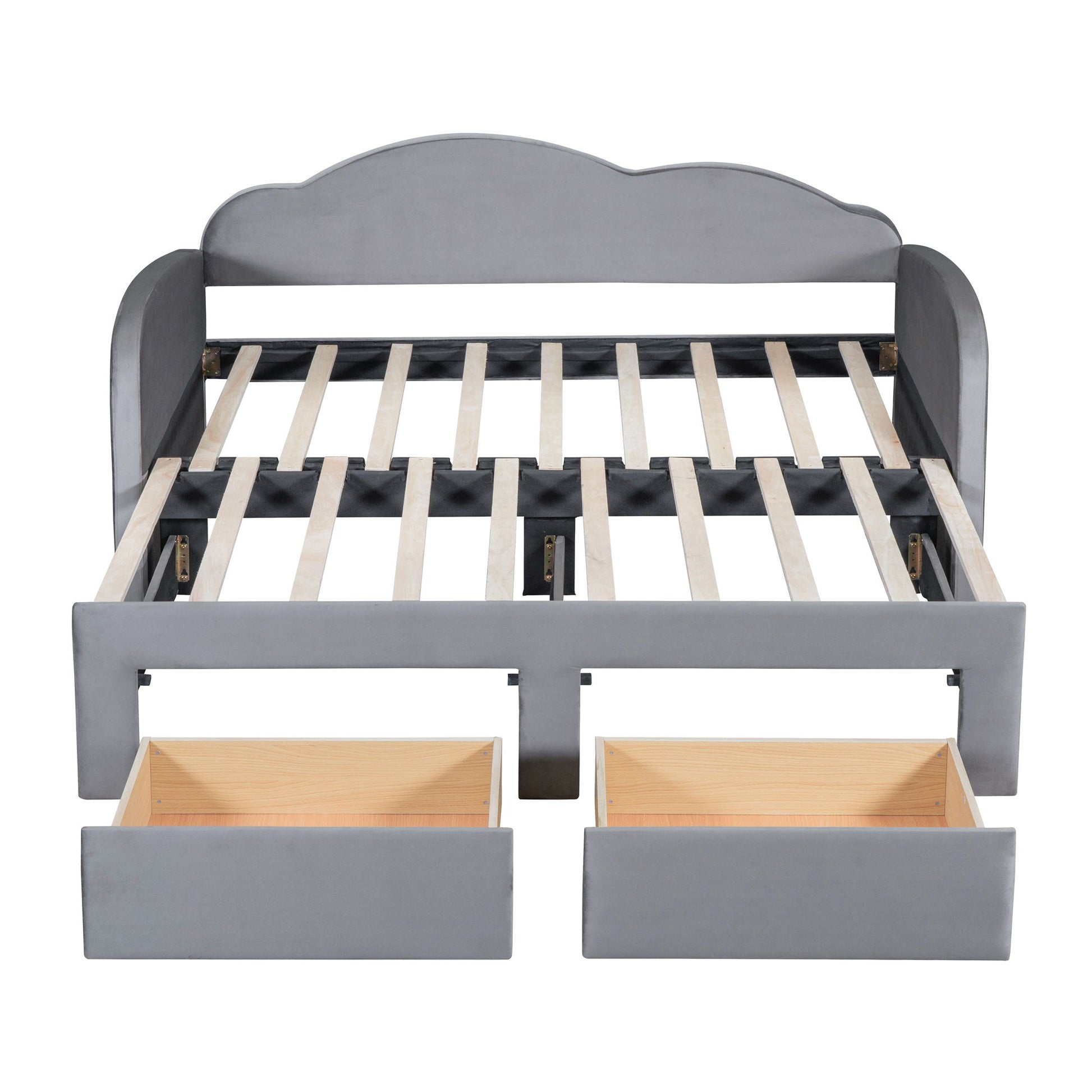 Upholstered Daybed With Cloud-Shaped Backrest, Trundle & 2 Drawers And USB Ports - The Sleep Loft - Online Mattress Showroom NYC
