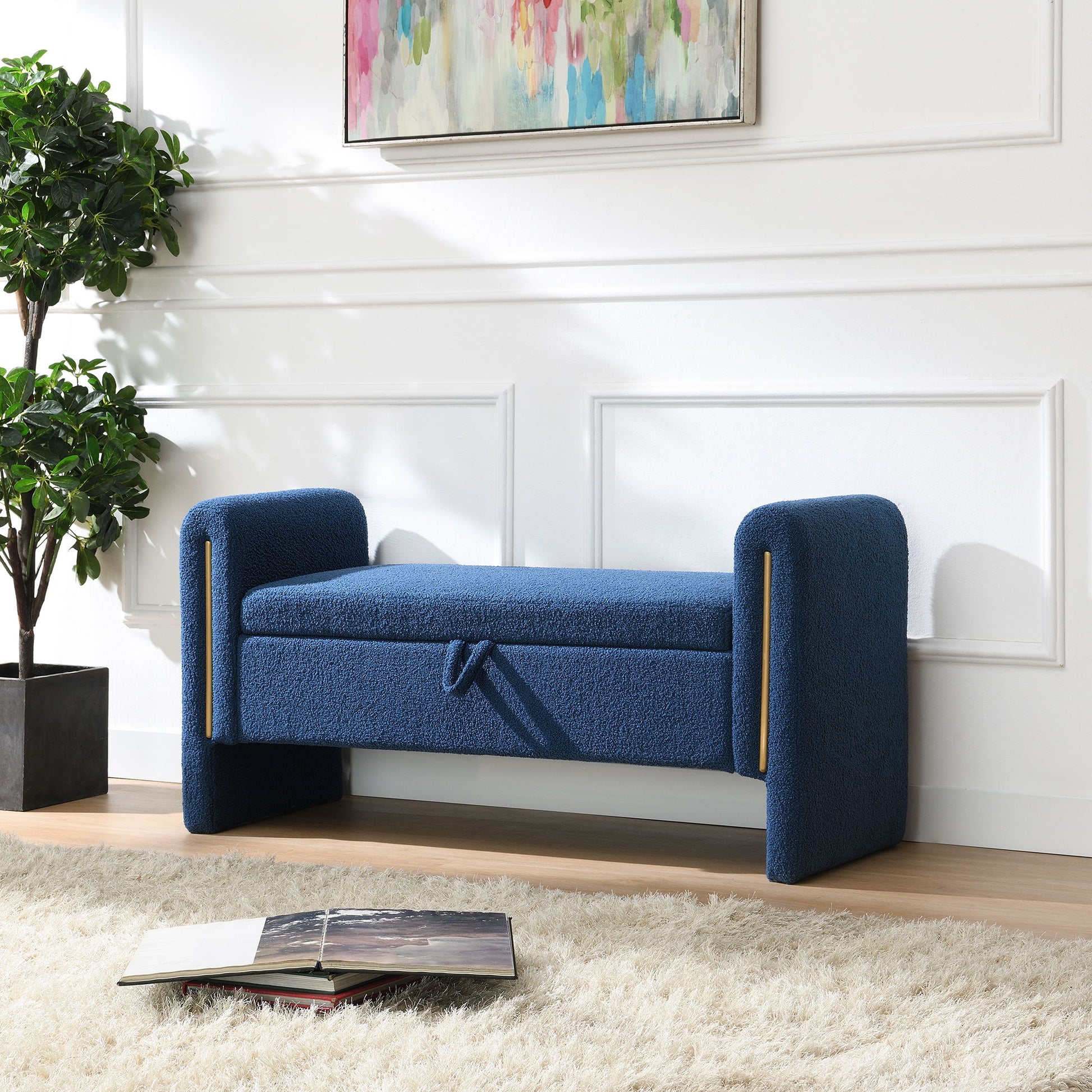 Modern Teddy Upholstered Large Bed End Bench With Arms And Storage - The Sleep Loft - Online Mattress Showroom NYC