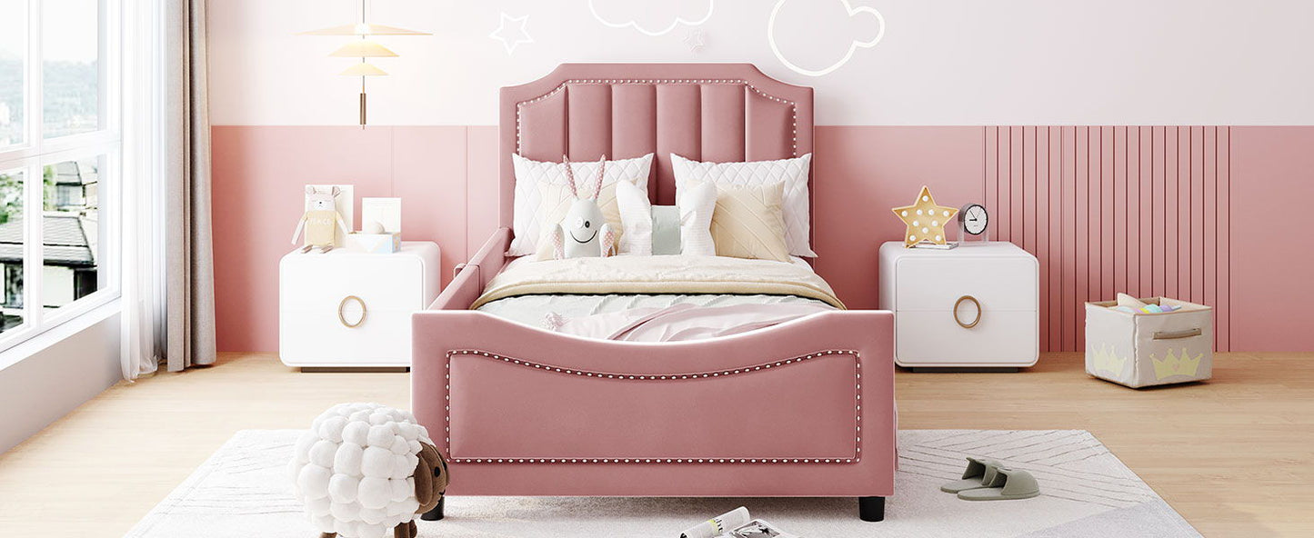 Upholstered Daybed With Classic Stripe Shaped Headboard - The Sleep Loft - Online Mattress Showroom NYC
