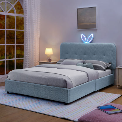 Upholstered Bed With Oversized Rabbit Ear Headboard, LED Lights & 4 Storage Drawers - The Sleep Loft - Online Mattress Showroom NYC