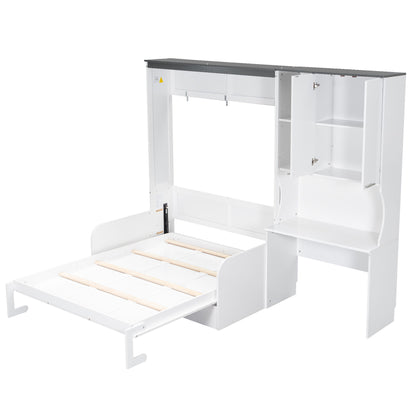 Multi Functional Murphy Bed With Sofa, Desk, And Storage Cabinet In, Full Size - White - The Sleep Loft - Online Mattress Showroom NYC