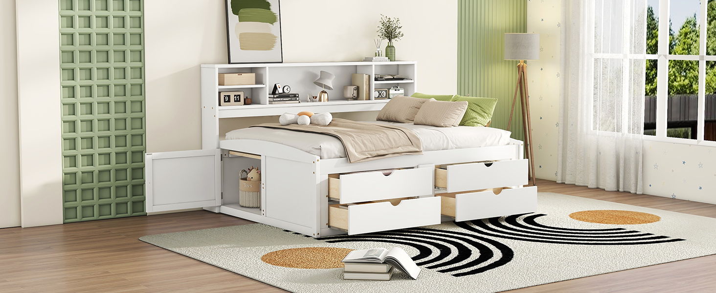 Daybed With 2 Bedside Cabinets, Upper Shelves And 4 Drawers - The Sleep Loft - Online Mattress Showroom NYC