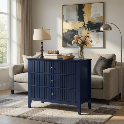 Fluted 3 Drawer Nightstand With Soft Close Slides