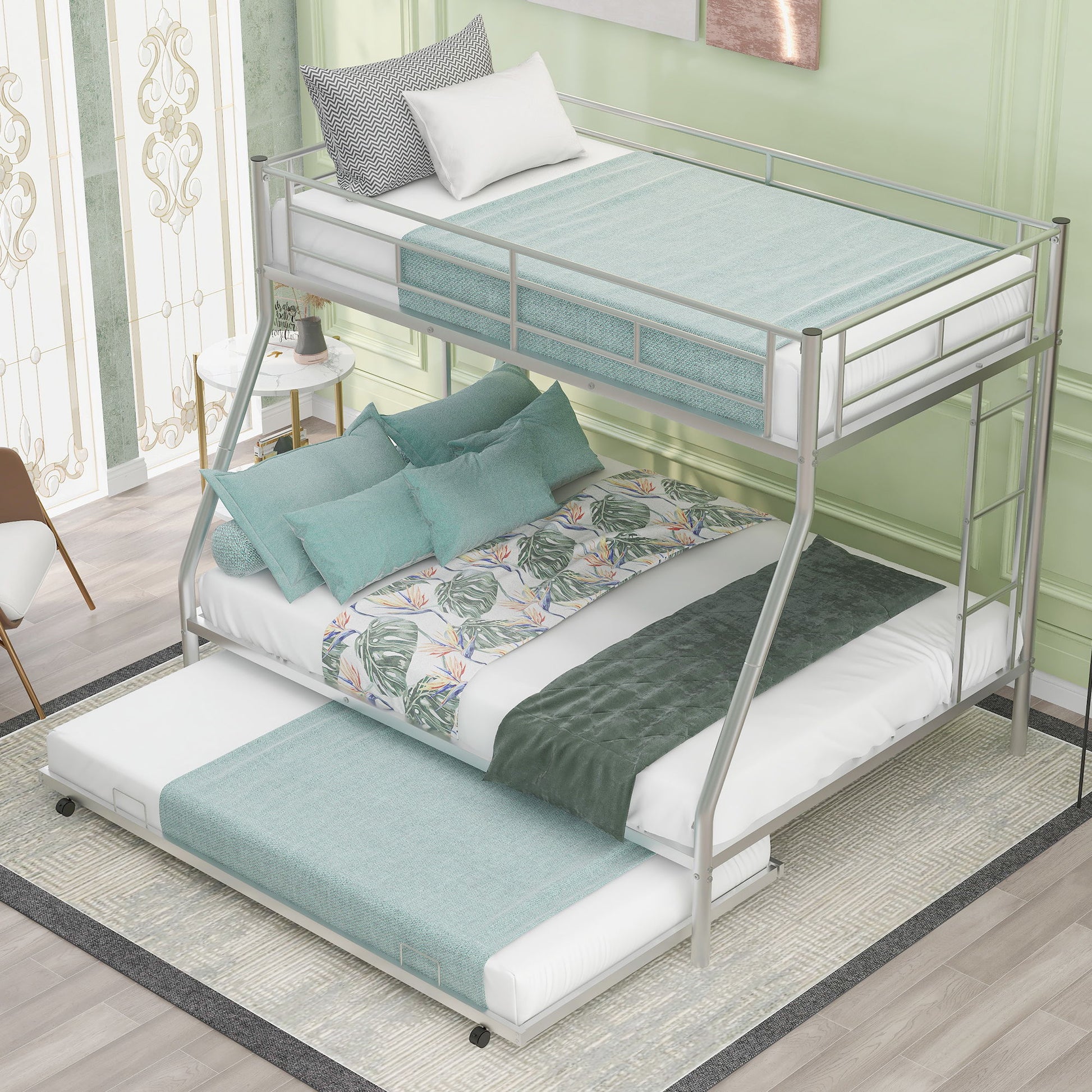 Bunk Bed With Steel Frame And Trundle, 2 Side Ladders - The Sleep Loft - Online Mattress Showroom NYC