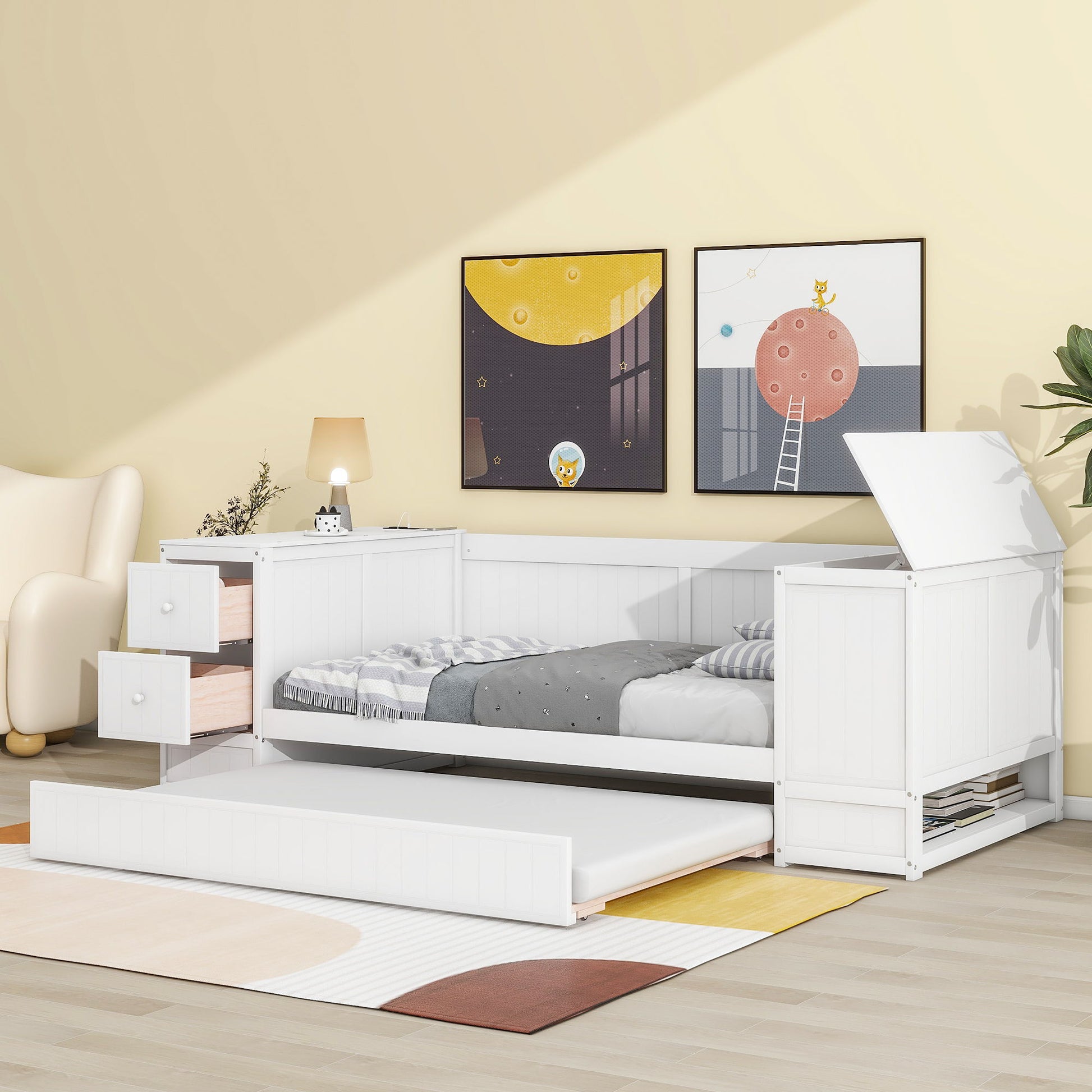 Daybed With Storage Arms, Trundle And Charging Station - The Sleep Loft - Online Mattress Showroom NYC