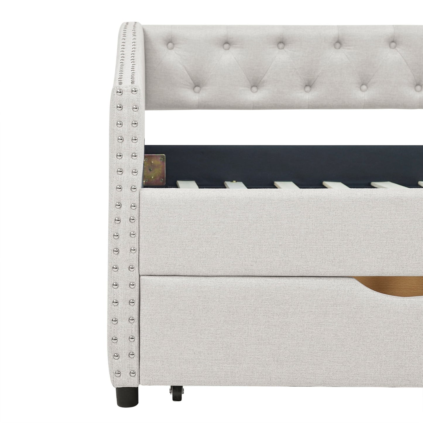 Upholstered Tufted Daybed With 2 Drawers, Waved Arms - The Sleep Loft - Online Mattress Showroom NYC