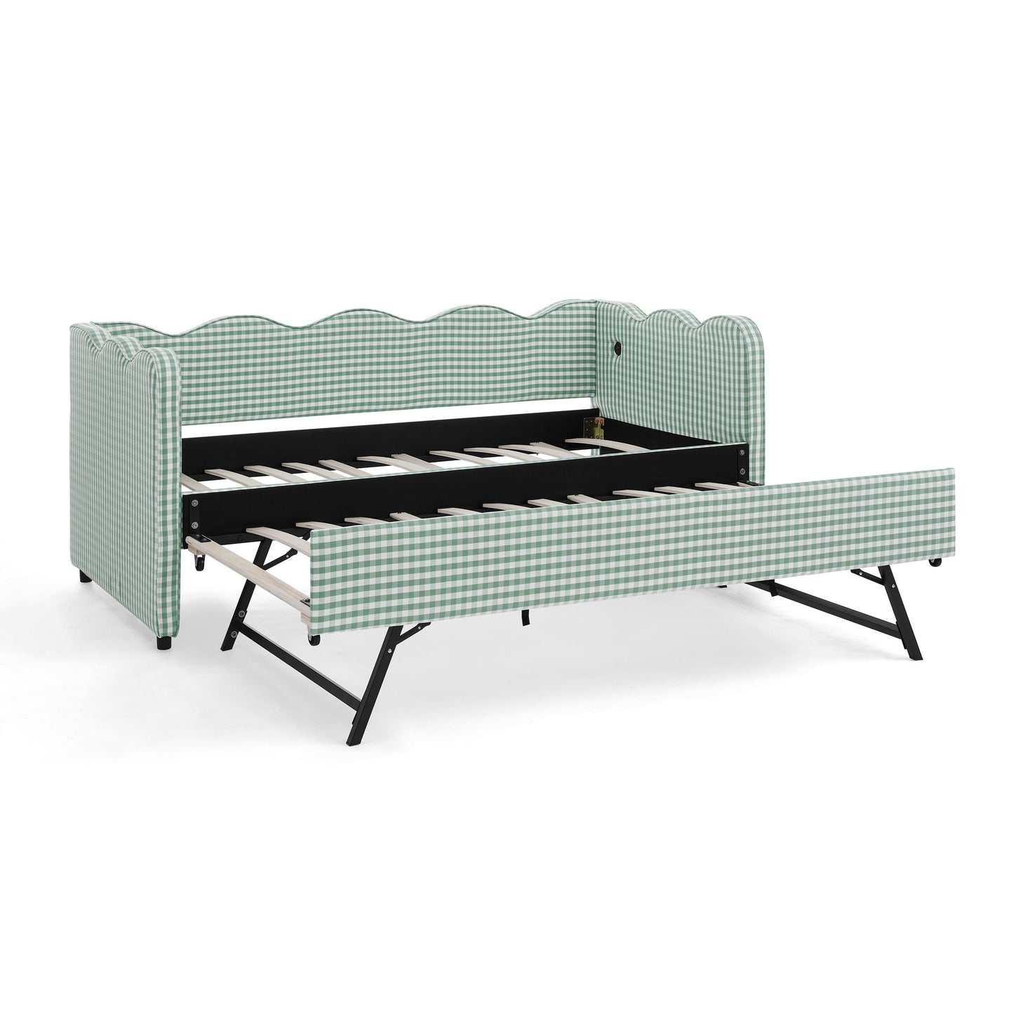 Gingham Daybed With USB Charging Port, Wave Shaped Design - The Sleep Loft - Online Mattress Showroom NYC