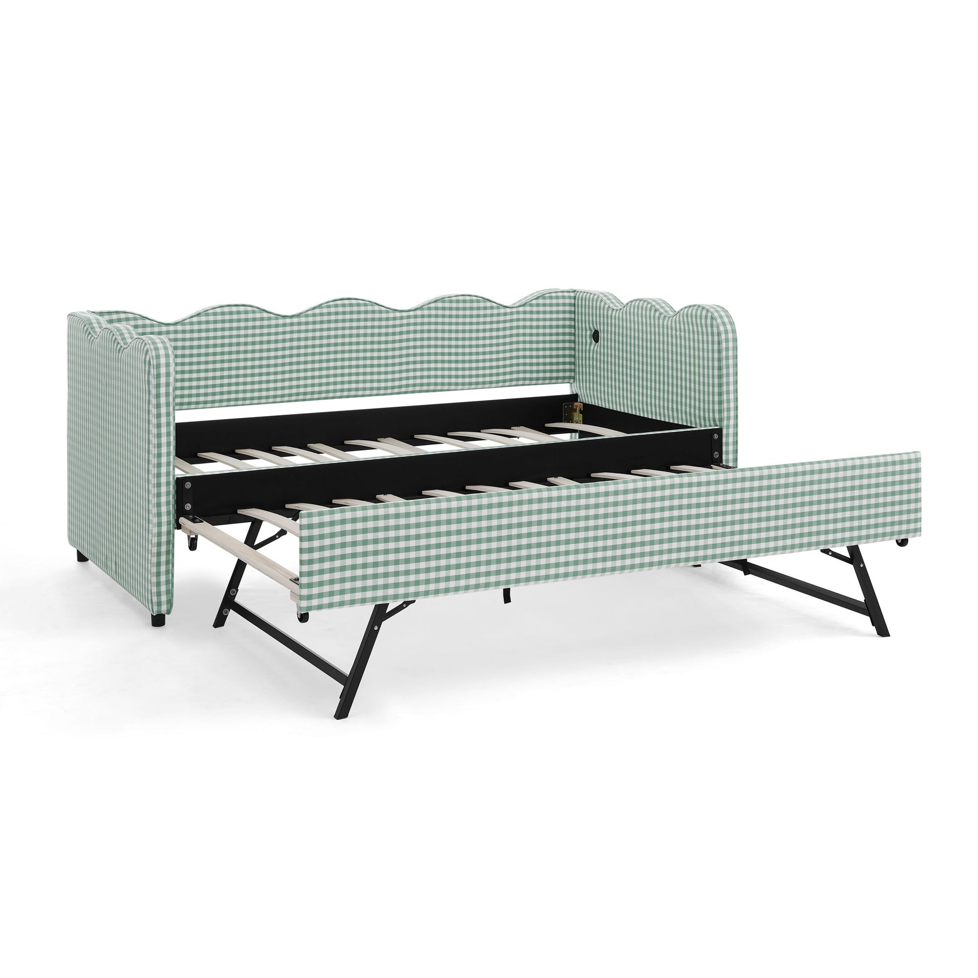 Gingham Daybed With USB Charging Port, Wave Shaped Design - The Sleep Loft - Online Mattress Showroom NYC