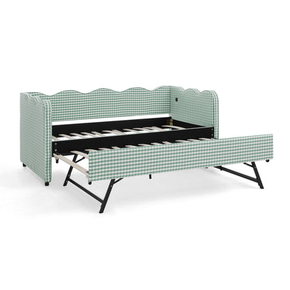 Gingham Daybed With USB Charging Port, Wave Shaped Design - The Sleep Loft - Online Mattress Showroom NYC