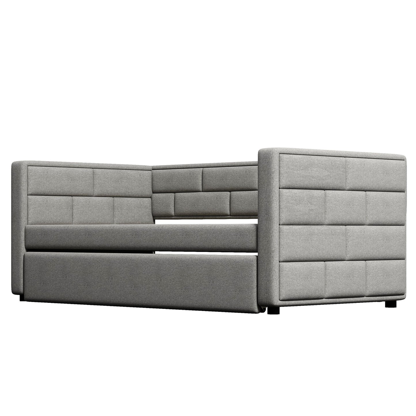 Upholstered Twin Size Daybed With Trundle, Padded Back And Sides - Gray - The Sleep Loft - Online Mattress Showroom NYC