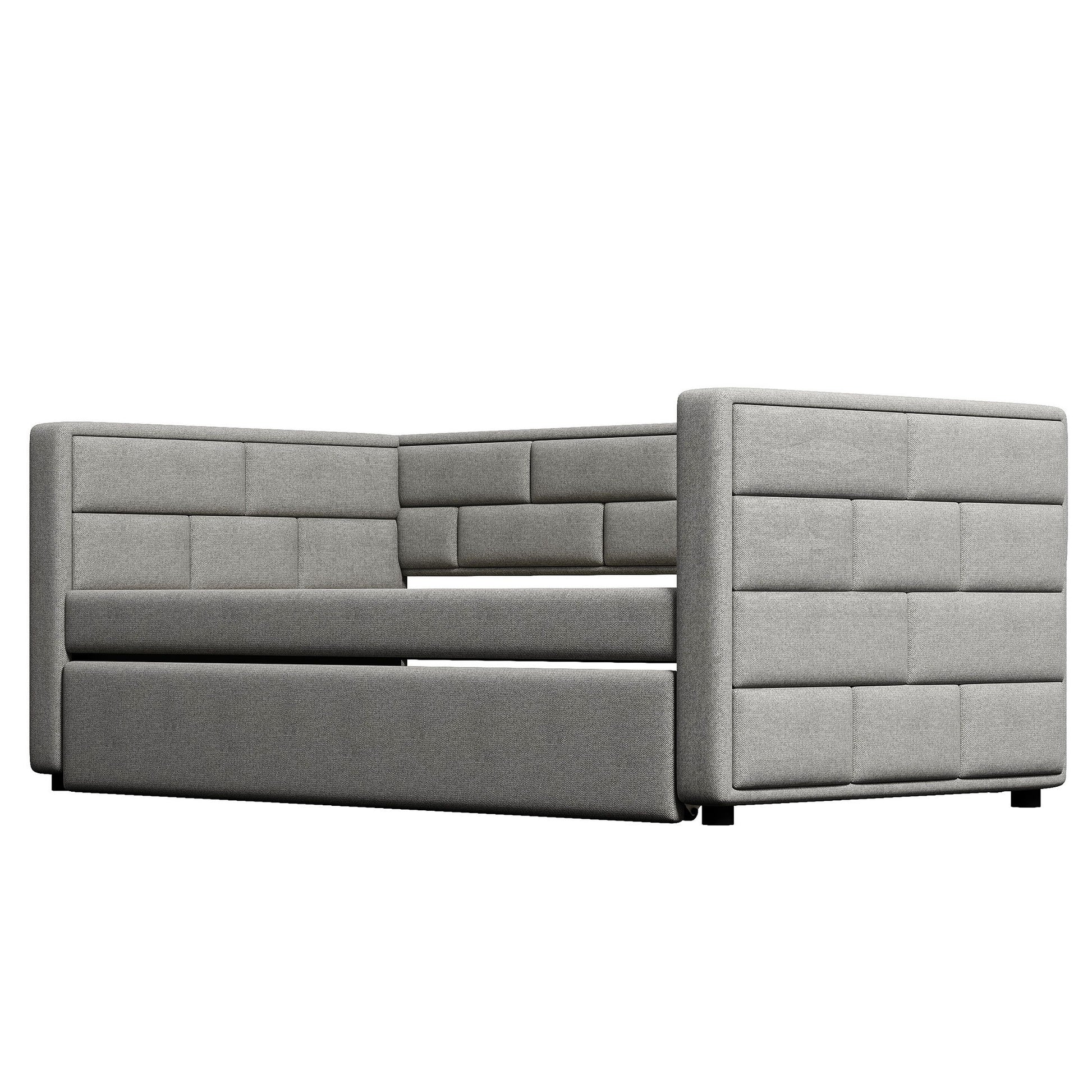 Upholstered Twin Size Daybed With Trundle, Padded Back And Sides - Gray - The Sleep Loft - Online Mattress Showroom NYC