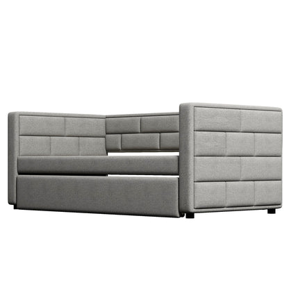 Upholstered Twin Size Daybed With Trundle, Padded Back And Sides - Gray - The Sleep Loft - Online Mattress Showroom NYC