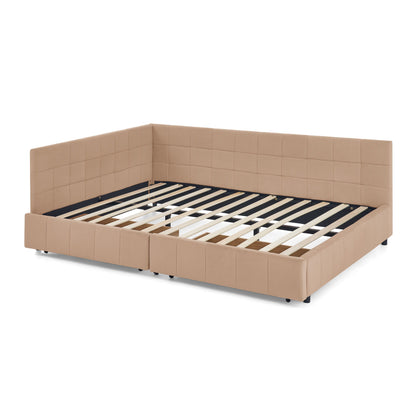 Mid-Century Storage Upholstered Tufted Bed Frame With Backrest And Armrests - The Sleep Loft - Online Mattress Showroom NYC