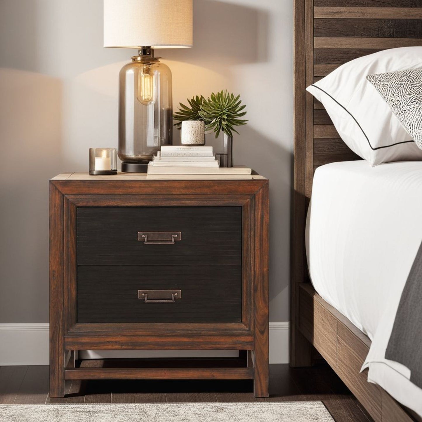 2 Drawer Nightstand, 2 Tone - Brown - The Sleep Loft - Online Mattress Showroom NYC