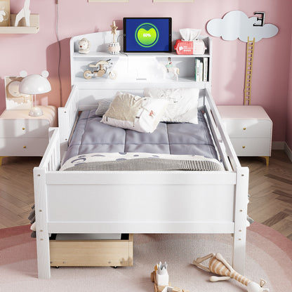 Platform Bed With LED Light, Multi Functional Headboard, Guardrail And 2 Drawers - The Sleep Loft - Online Mattress Showroom NYC