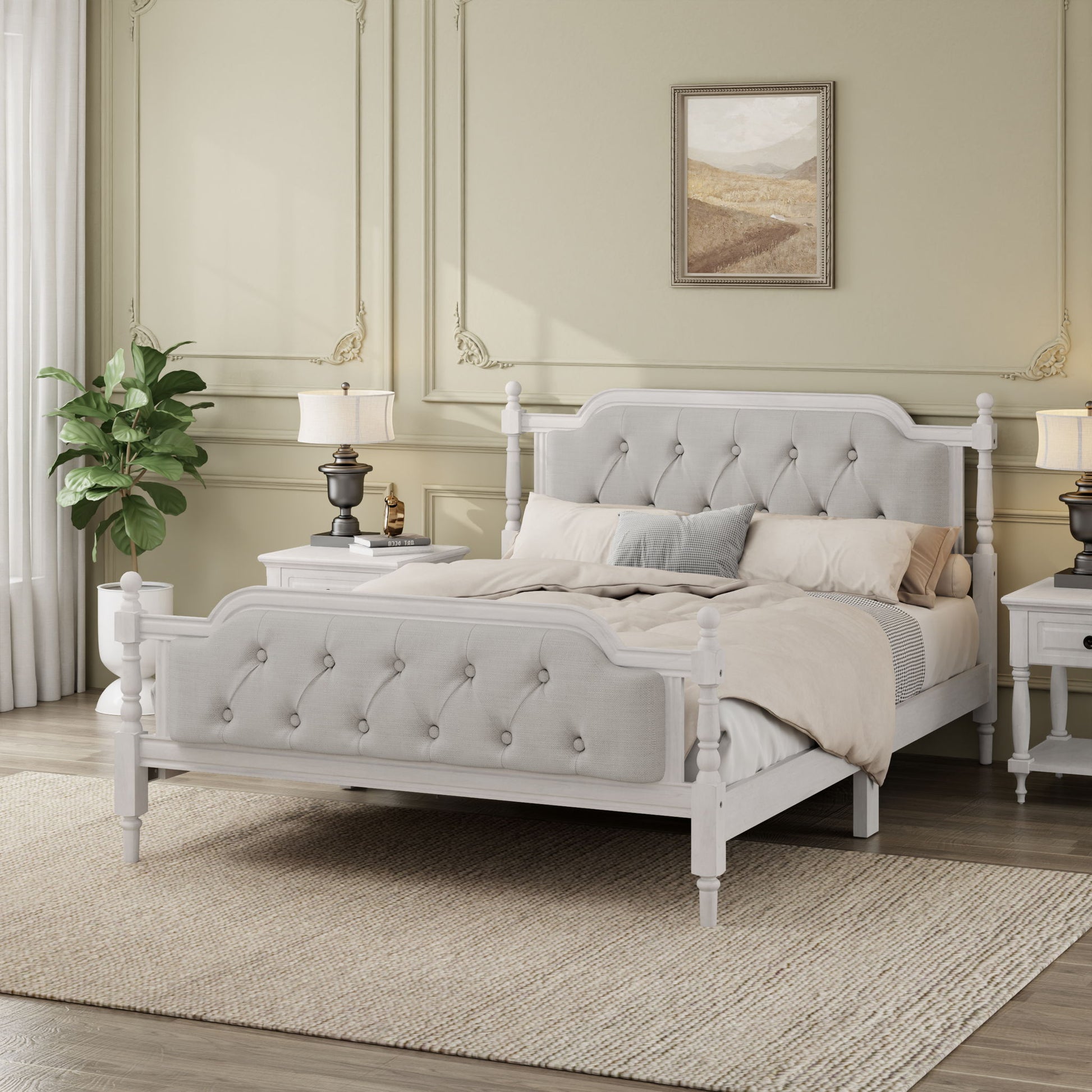 Traditional Style Solid Bed Frame With Upholstered Tufted Headboard, No Box Spring Needed - The Sleep Loft - Online Mattress Showroom NYC