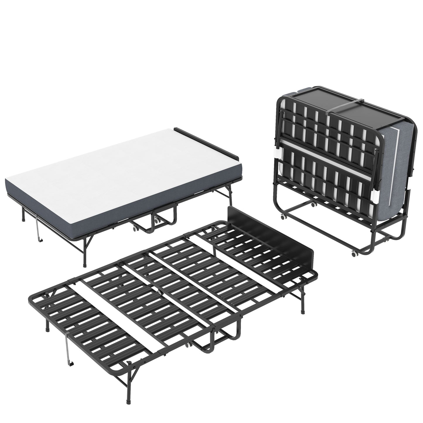 Twin Extra Long Folding Bed With Adjustable Headboard, Cot With Memory Foam Mattress - Black - The Sleep Loft - Online Mattress Showroom NYC