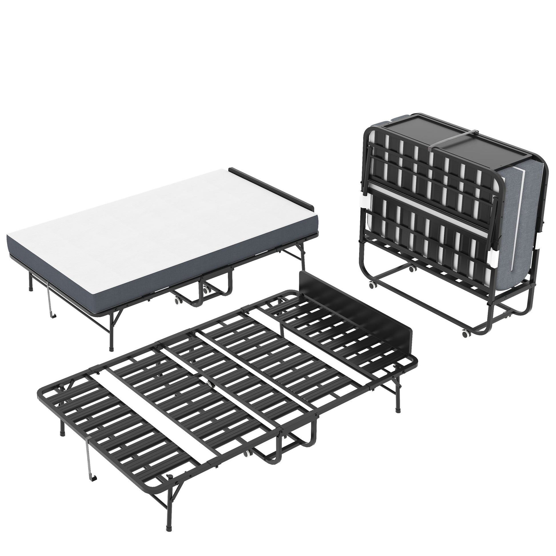 Twin Extra Long Folding Bed With Adjustable Headboard, Cot With Memory Foam Mattress - Black - The Sleep Loft - Online Mattress Showroom NYC