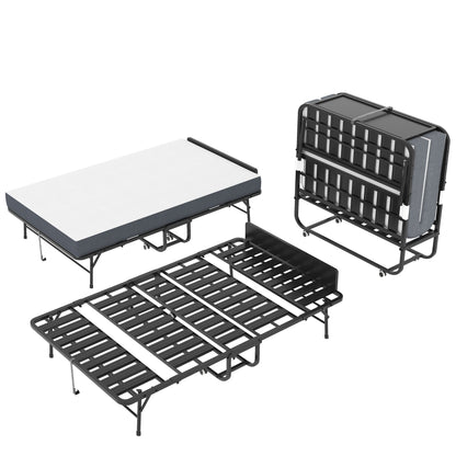 Twin Extra Long Folding Bed With Adjustable Headboard, Cot With Memory Foam Mattress - Black - The Sleep Loft - Online Mattress Showroom NYC
