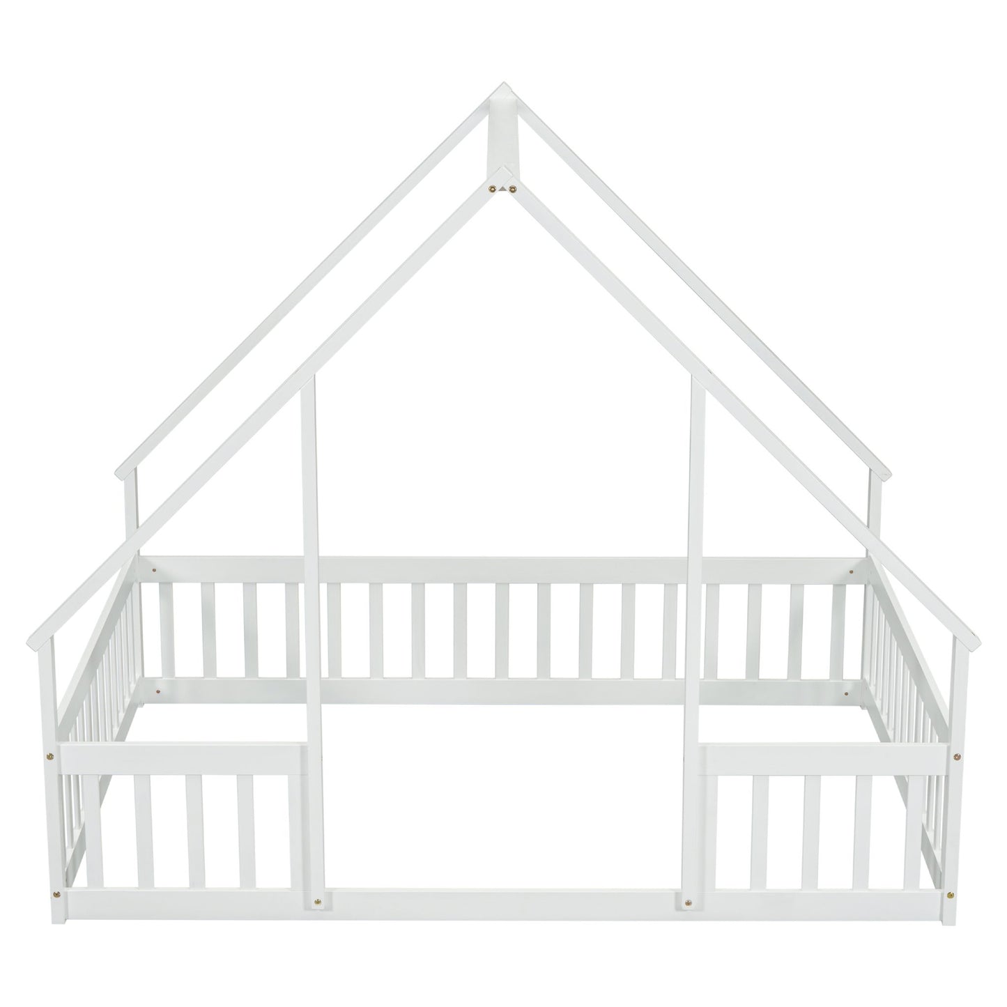 Wood House-Shaped Floor Bed With Fence, Guardrails - The Sleep Loft - Online Mattress Showroom NYC