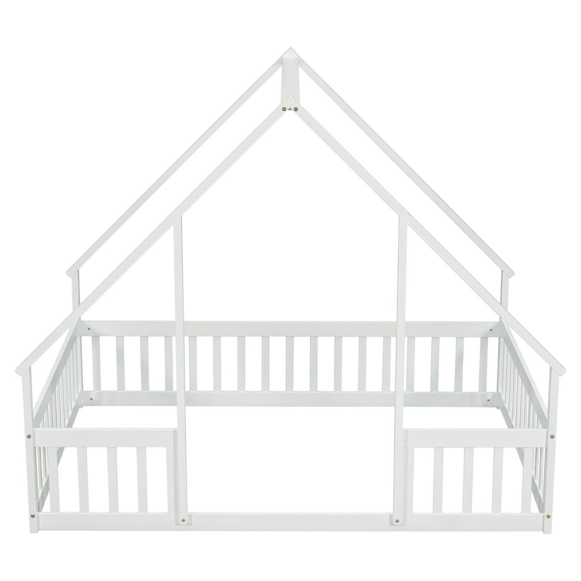Wood House-Shaped Floor Bed With Fence, Guardrails - The Sleep Loft - Online Mattress Showroom NYC