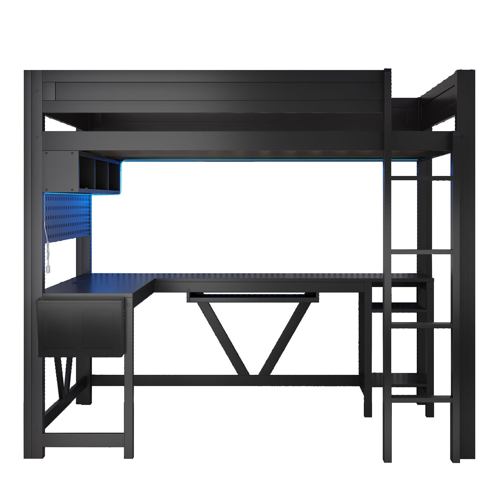Gaming Loft Bed With Desk, Storage Shelves, LED And Charging Station - The Sleep Loft - Online Mattress Showroom NYC
