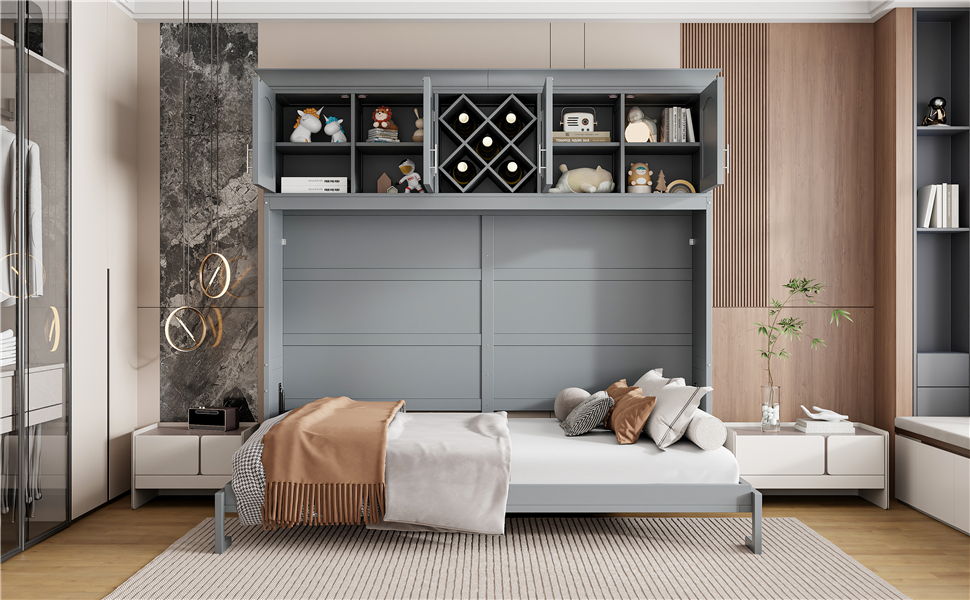 Murphy Wall Bed With Top Cabinets & Wine Rack - The Sleep Loft - Online Mattress Showroom NYC